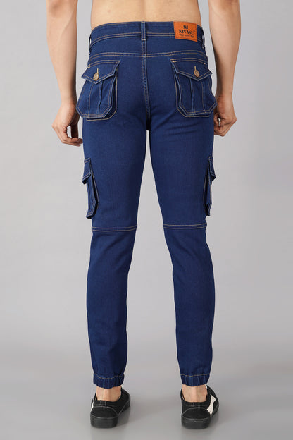 Men's Denim Cargo Jeans ( 5002_Dark-Blu )