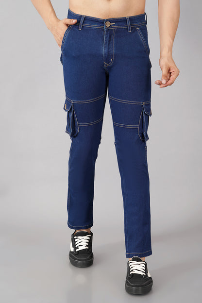 Men's Denim Cargo Jeans ( 6002_Hard_Blu )