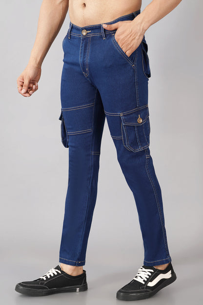Men's Denim Cargo Jeans ( 6002_Hard_Blu )