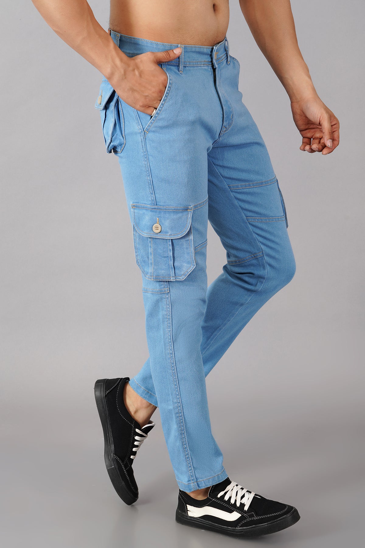 Men's Denim Cargo Jeans ( 6004_Ice_Blu )