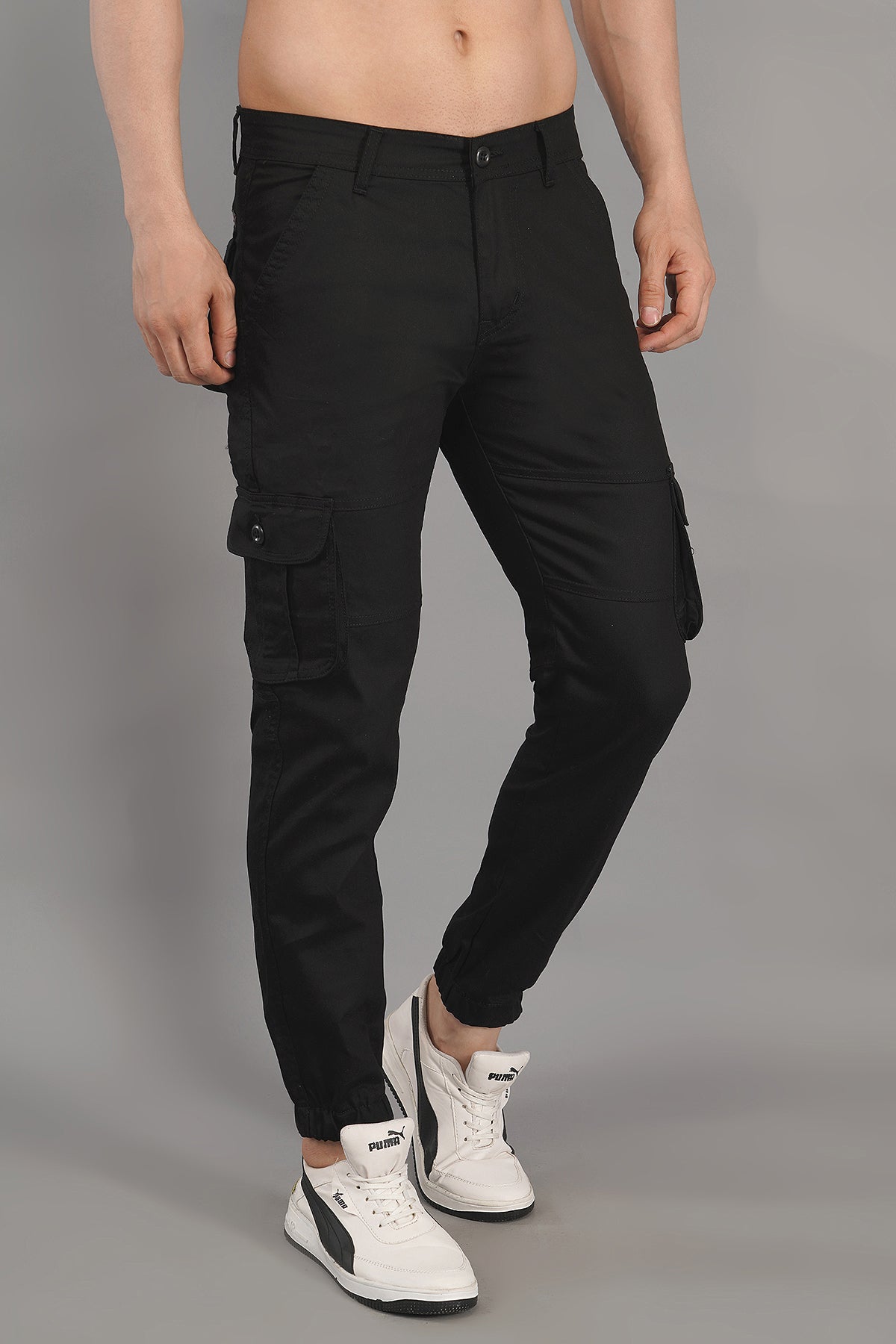 Men's Denim Cargo Jeans ( 4004_Black)