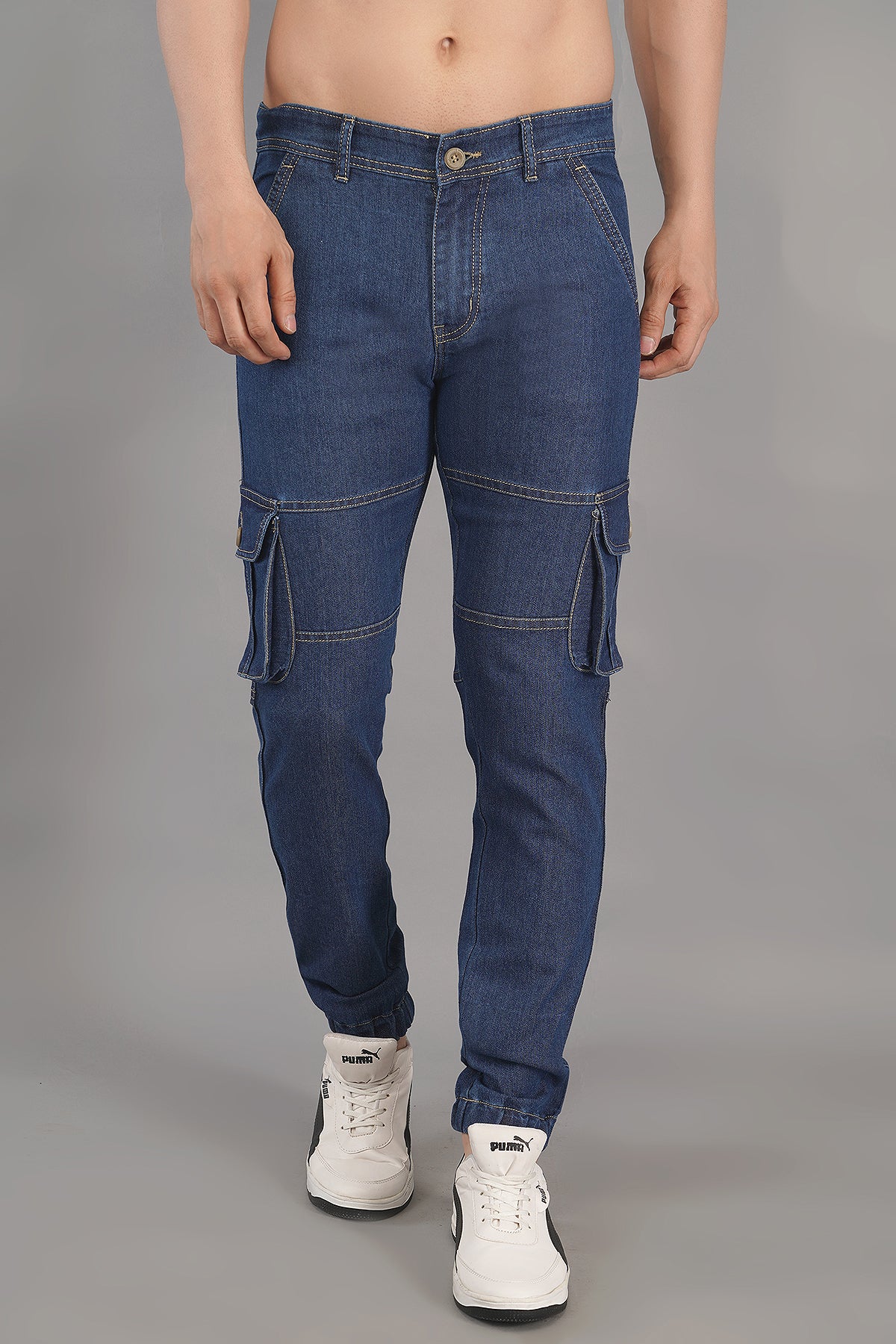 Men's Denim Cargo Jeans ( 4002_Dark-Blu)