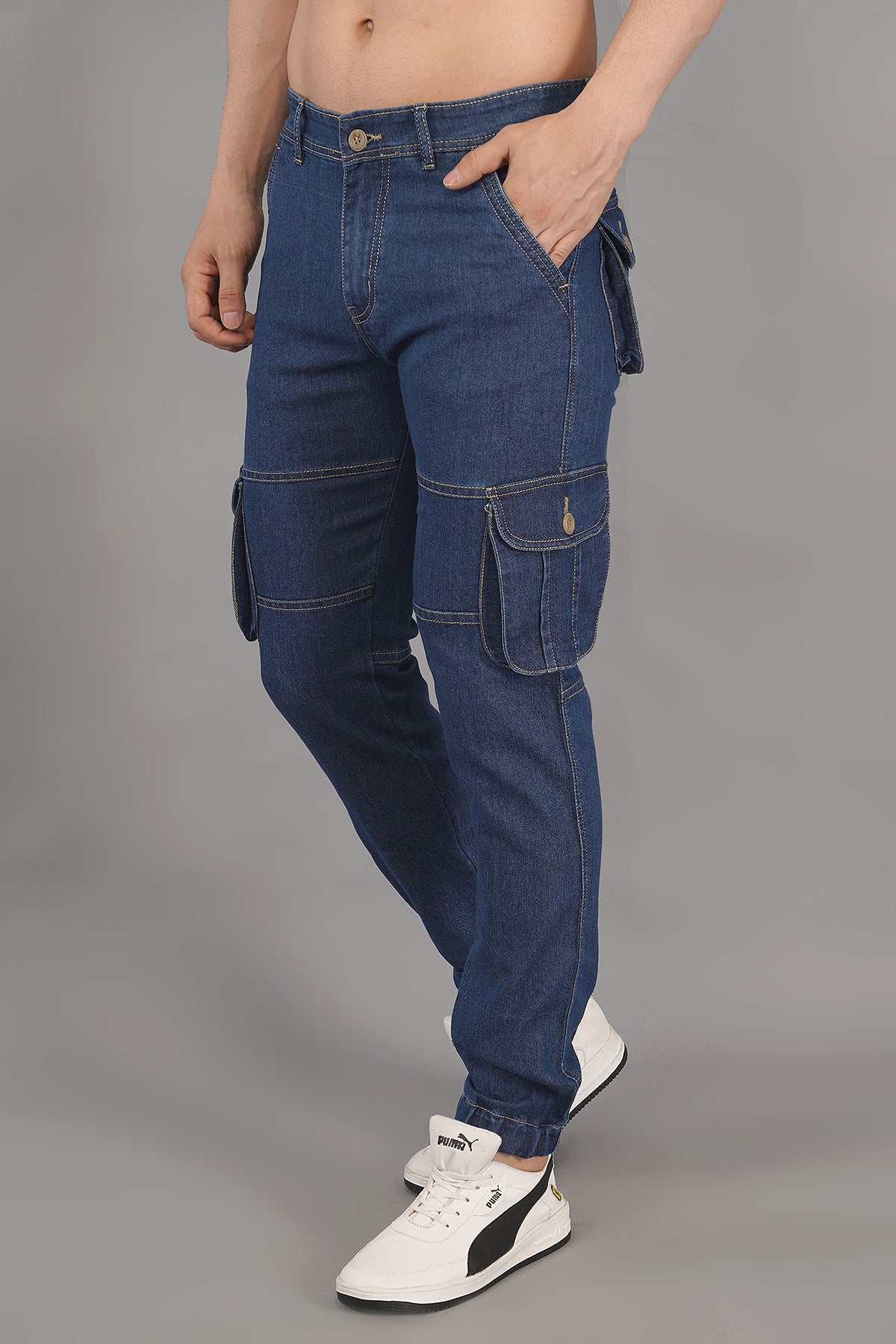 Men's Denim Cargo Jeans ( 4002_Dark-Blu)