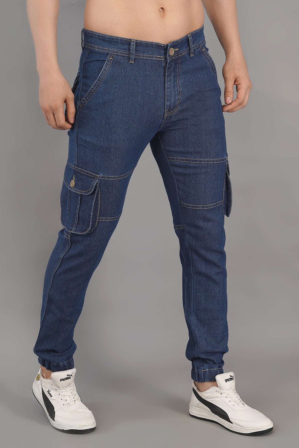 Men's Denim Cargo Jeans ( 4002_Dark-Blu)