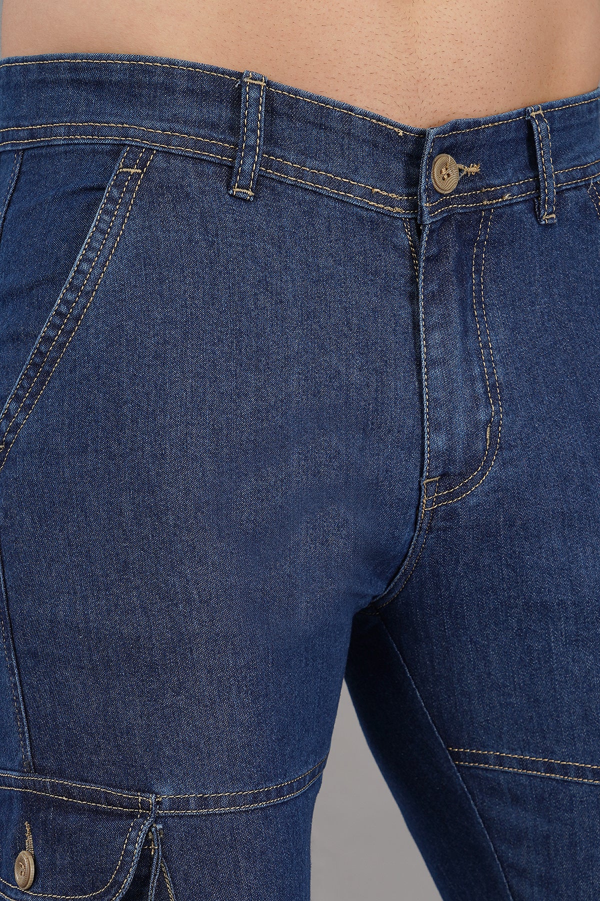 Men's Denim Cargo Jeans ( 4002_Dark-Blu)