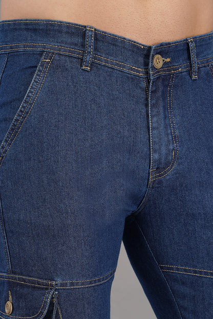 Men's Denim Cargo Jeans ( 4002_Dark-Blu)